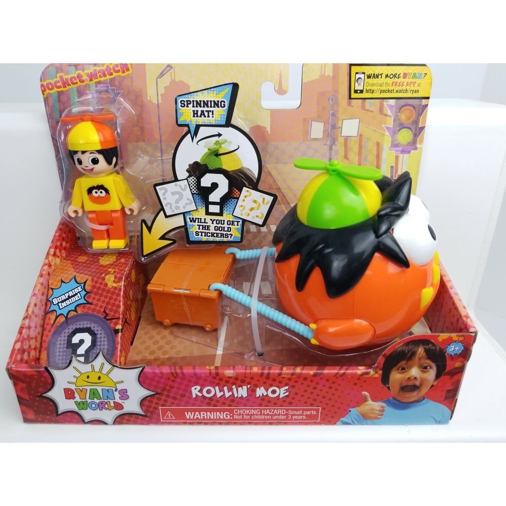 Ryan's World Toy Rollin Moe With Spinning Hat Action Figure & Surprise Stickers